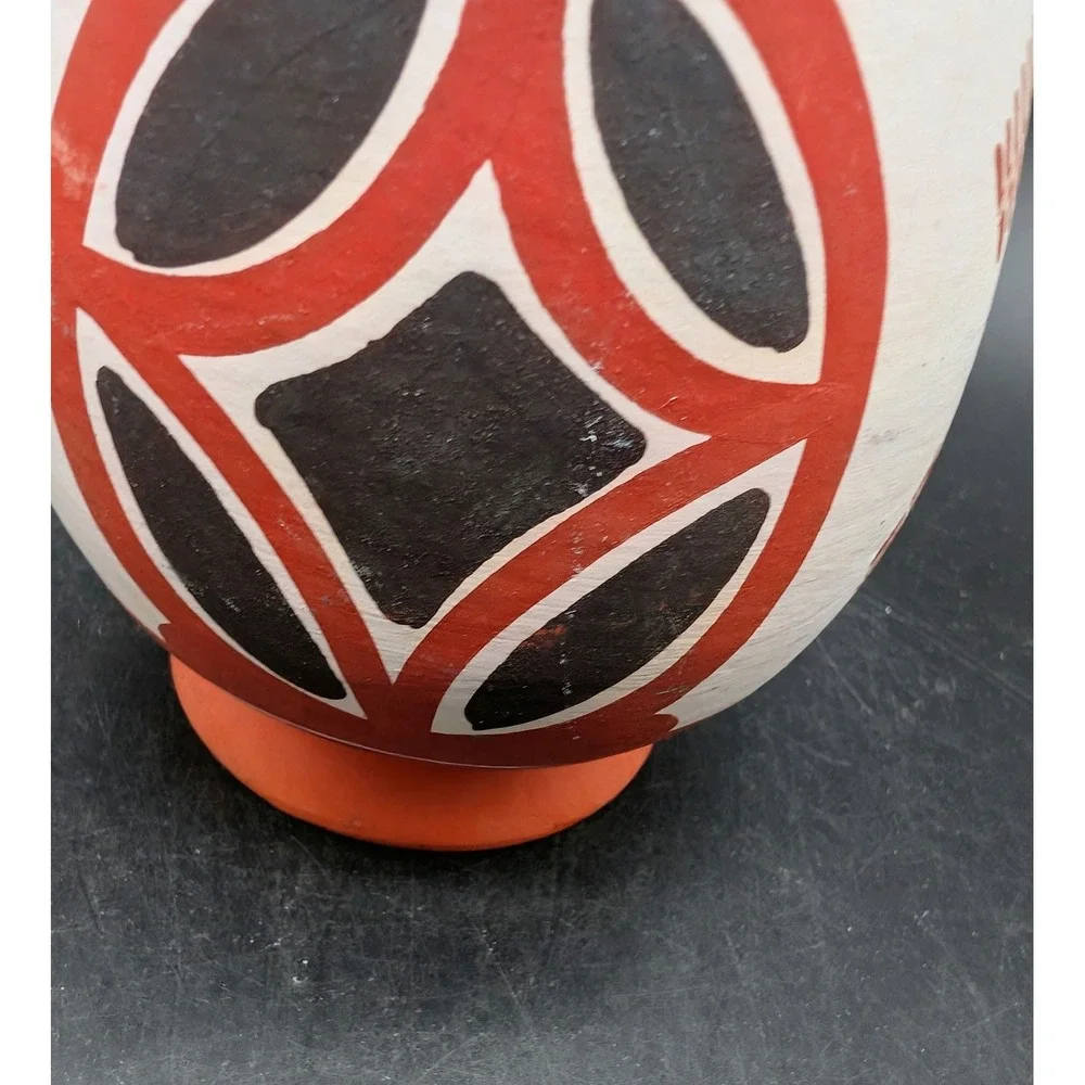 Hand Painted Terracotta Pottery Vase Geometric Tribal Red White Black 5